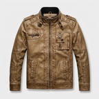 Leather Stand Collar Full-Zip Moto Jacket for Men