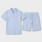 Two-Piece Zip Polo Shirt and Shorts Set for Men