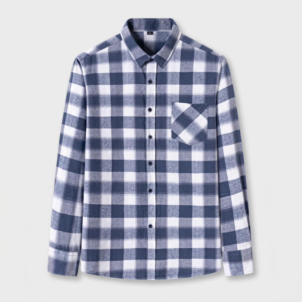 Checkered Button-Down Collar Long Sleeve Shirt for Men