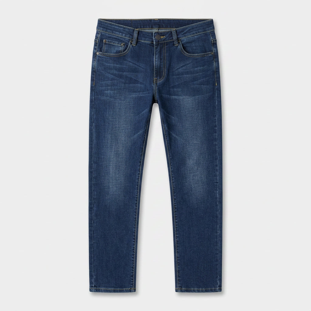 Straight Leg Denim Jeans Stretch Cotton Regular Fit for Men