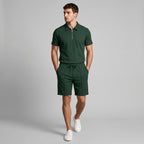 Two-Piece Zip Polo Shirt and Shorts Set for Men
