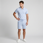 Two-Piece Zip Polo Shirt and Shorts Set for Men