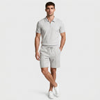 Two-Piece Zip Polo Shirt and Shorts Set for Men
