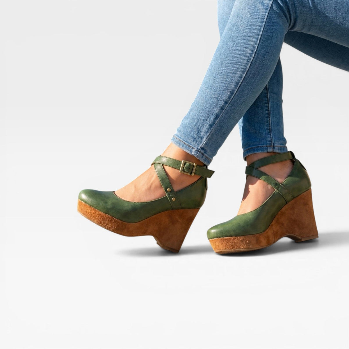 Women's Vintage Cross-Strap Closed-Toe Wedges