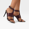 Women's Croc-Embossed Ankle-Cuff Stiletto Sandals