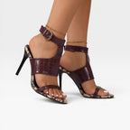 Women's Croc-Embossed Ankle-Cuff Stiletto Sandals