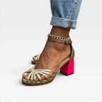 Women's Metallic Strappy Block-Heel Sandals