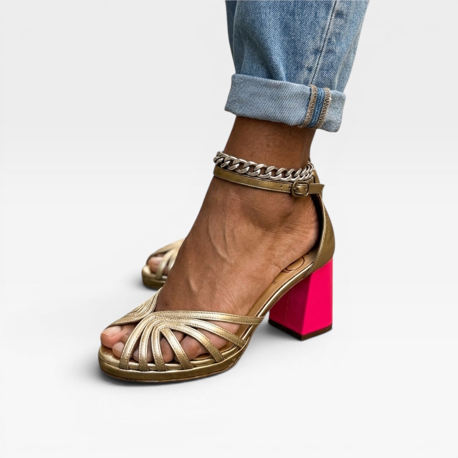 Women's Metallic Strappy Block-Heel Sandals