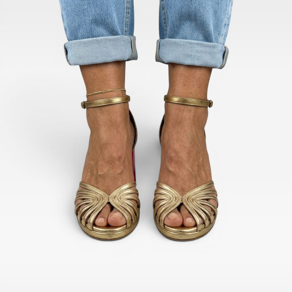 Women's Metallic Strappy Block-Heel Sandals