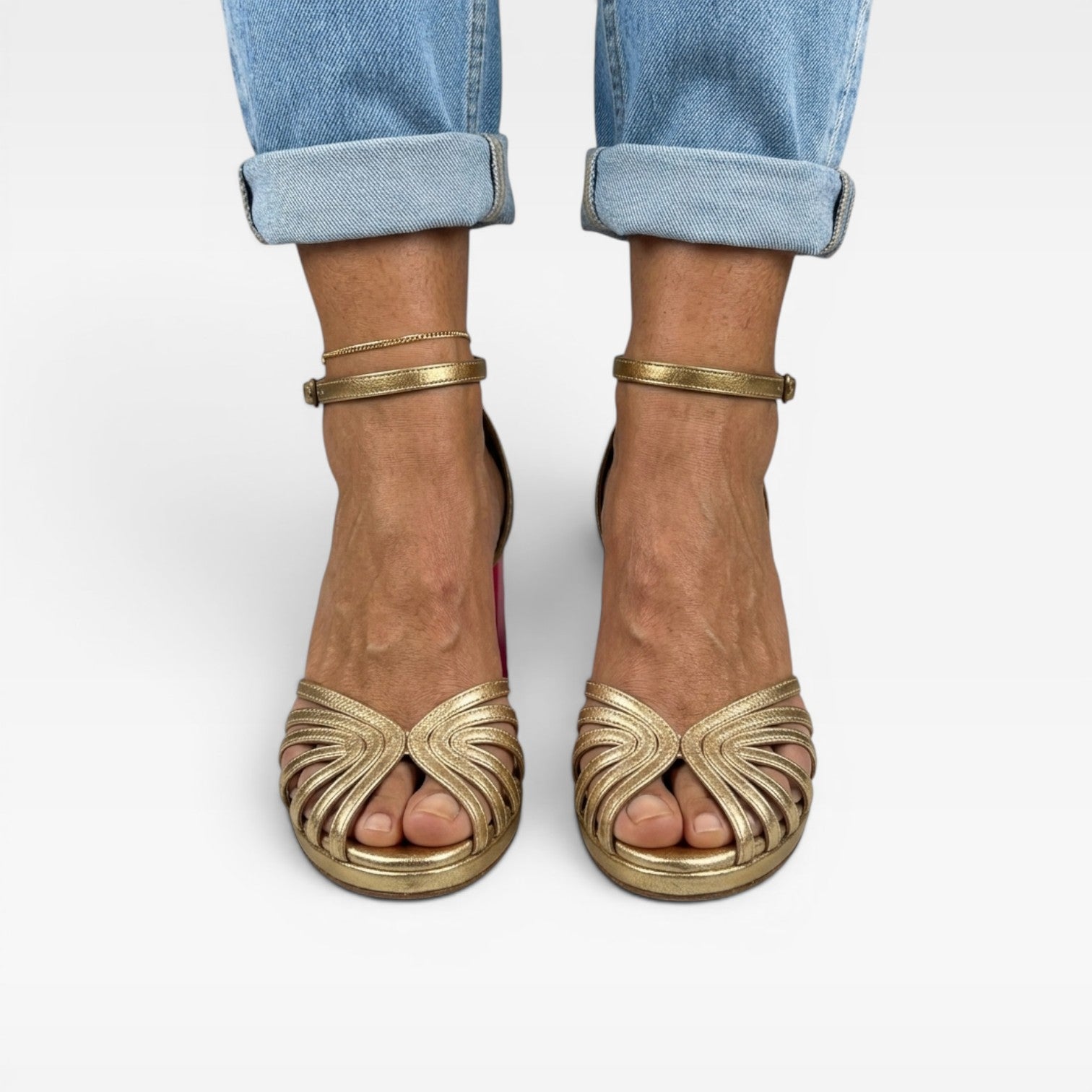 Women's Metallic Strappy Block-Heel Sandals