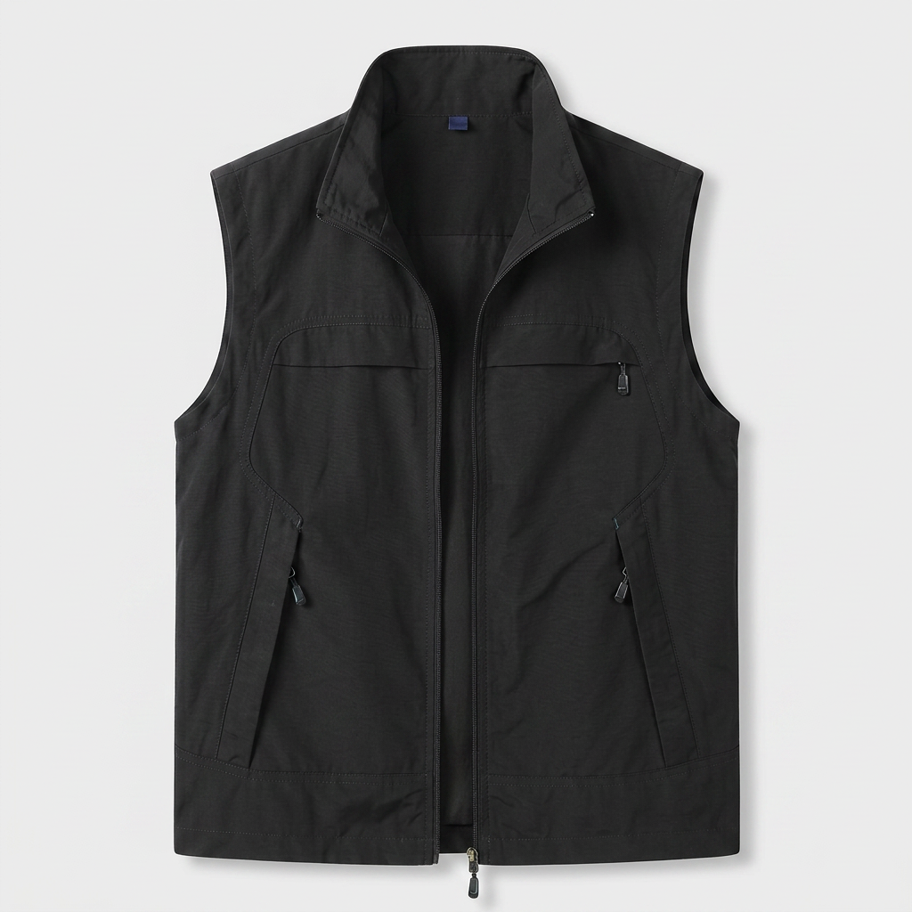 Zip-Up Vest Stand Collar Multi-Pocket for Men