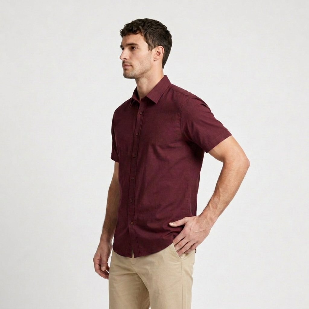 Short Sleeve Button-Up Shirt Slim Fit for Men