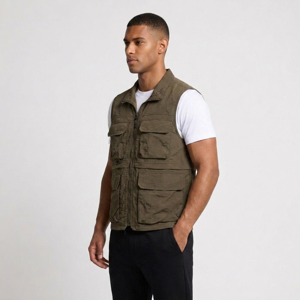 Utility Vest Multi-Pocket Full Zip for Men