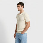 Ribbed Knit Polo Open Collar Short Sleeve for Men