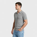Ribbed Knit Polo Open Collar Short Sleeve for Men