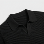 Ribbed Knit Polo Open Collar Short Sleeve for Men