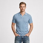 Textured Knit Polo Open Collar Short Sleeve for Men