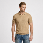 Textured Knit Polo Open Collar Short Sleeve for Men