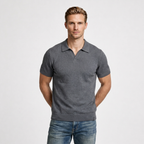 Textured Knit Polo Open Collar Short Sleeve for Men