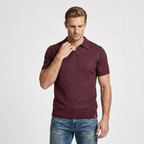 Textured Knit Polo Open Collar Short Sleeve for Men