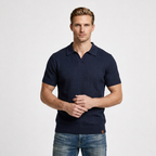 Textured Knit Polo Open Collar Short Sleeve for Men