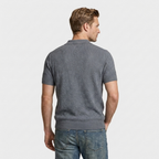 Textured Knit Polo Open Collar Short Sleeve for Men