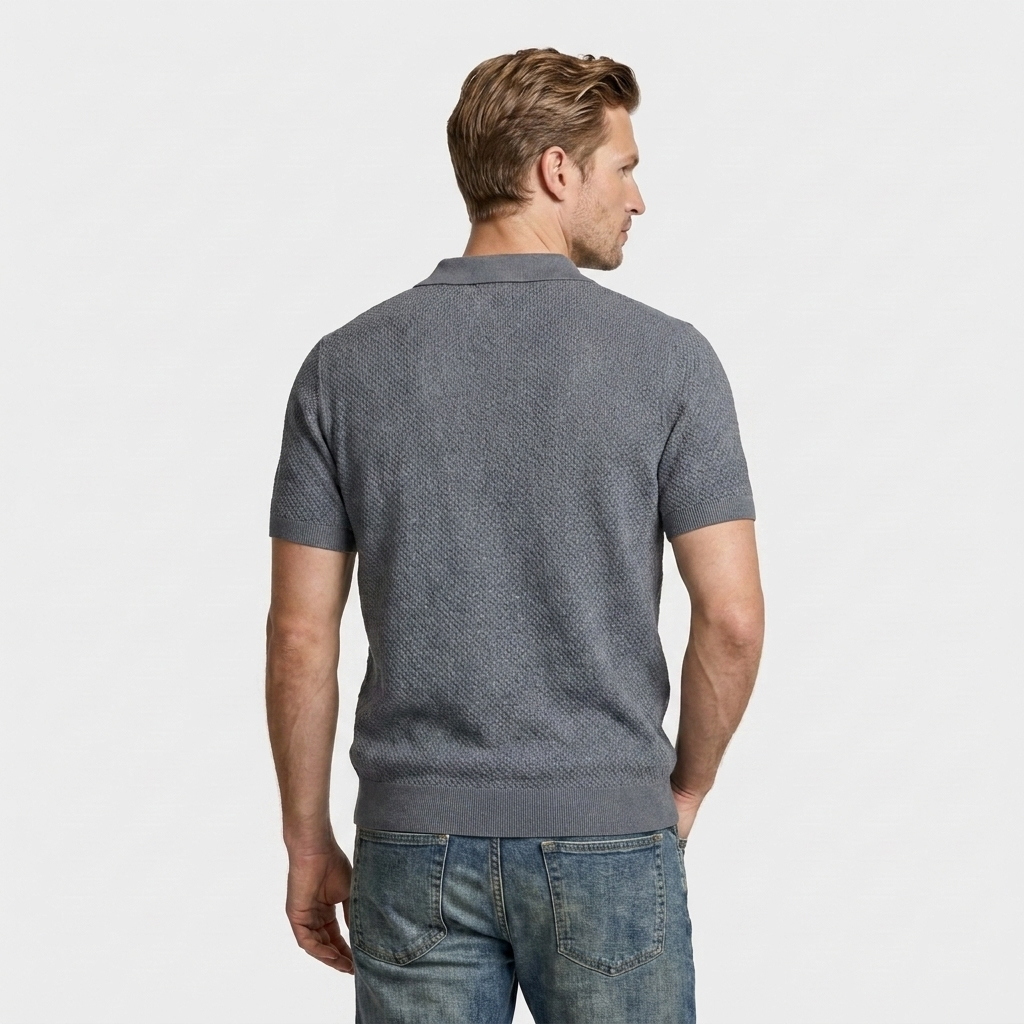 Textured Knit Polo Open Collar Short Sleeve for Men