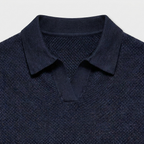 Textured Knit Polo Open Collar Short Sleeve for Men