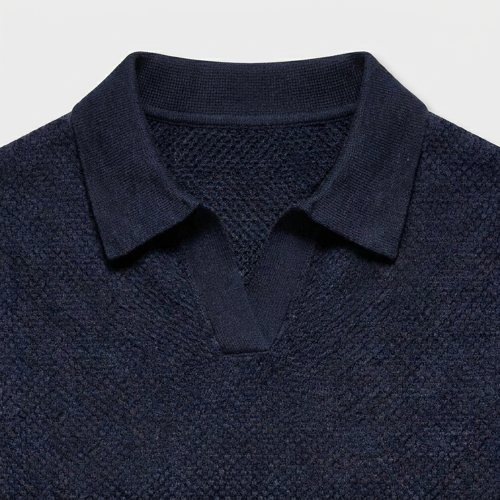 Textured Knit Polo Open Collar Short Sleeve for Men