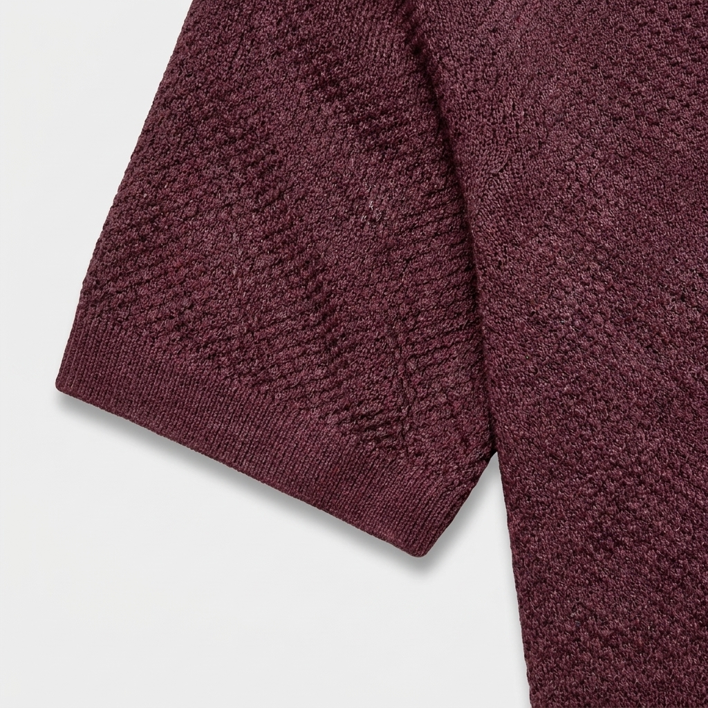 Textured Knit Polo Open Collar Short Sleeve for Men