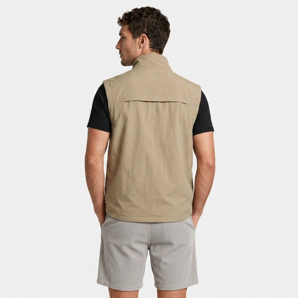 Zip Vest Stand Collar Gold Hardware Pockets for Men