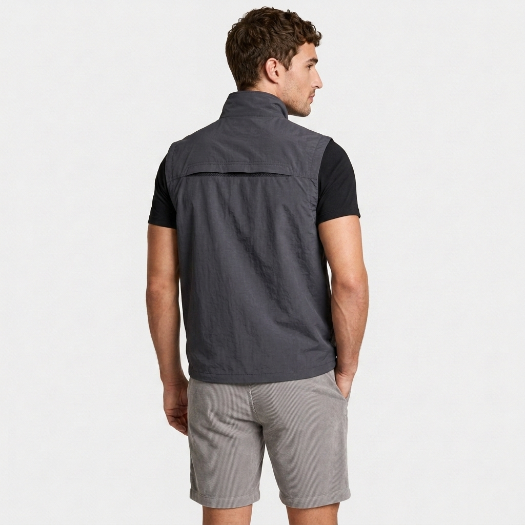Zip Vest Stand Collar Gold Hardware Pockets for Men