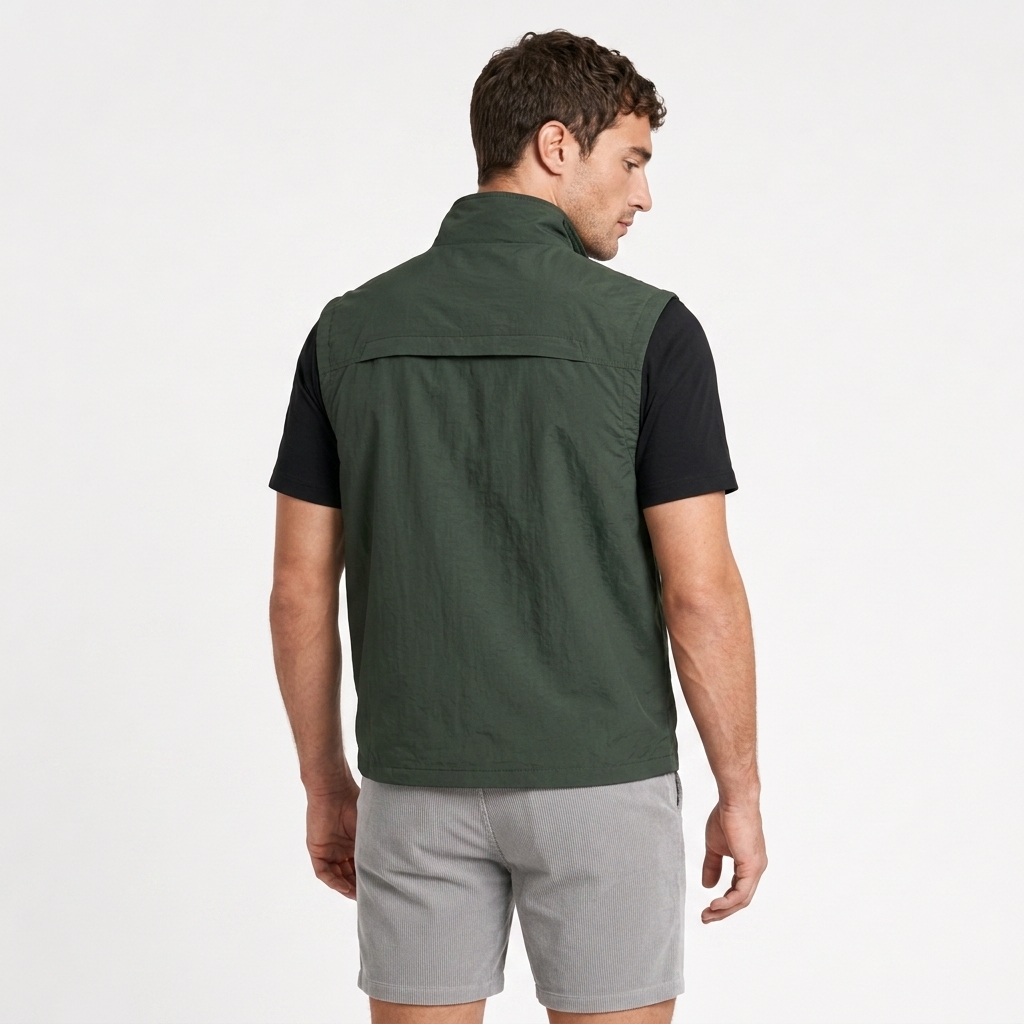 Zip Vest Stand Collar Gold Hardware Pockets for Men