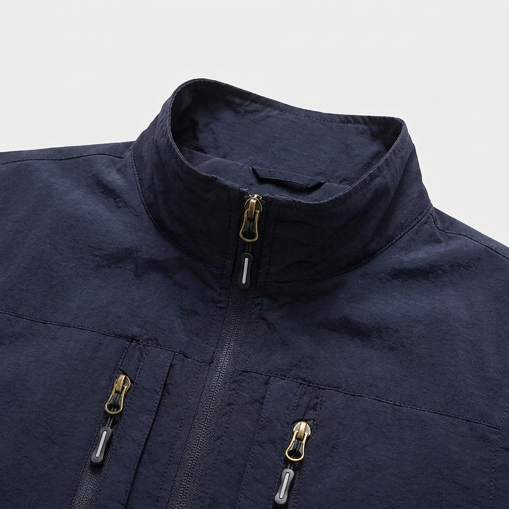 Zip Vest Stand Collar Gold Hardware Pockets for Men