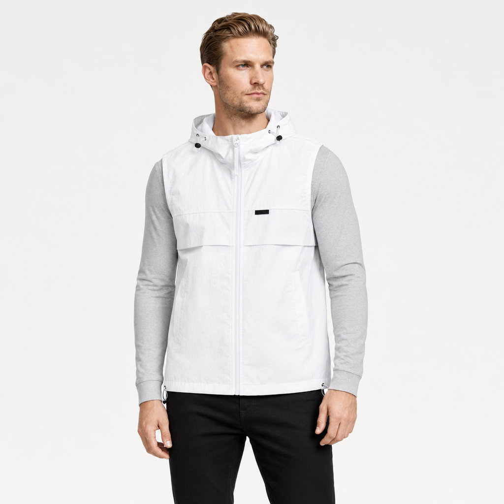 Hooded Zip Vest Drawcord Hem Chest Pocket for Men