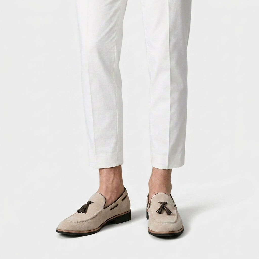 Suede Tassel Loafer Contrast Trim Leather Sole for Men