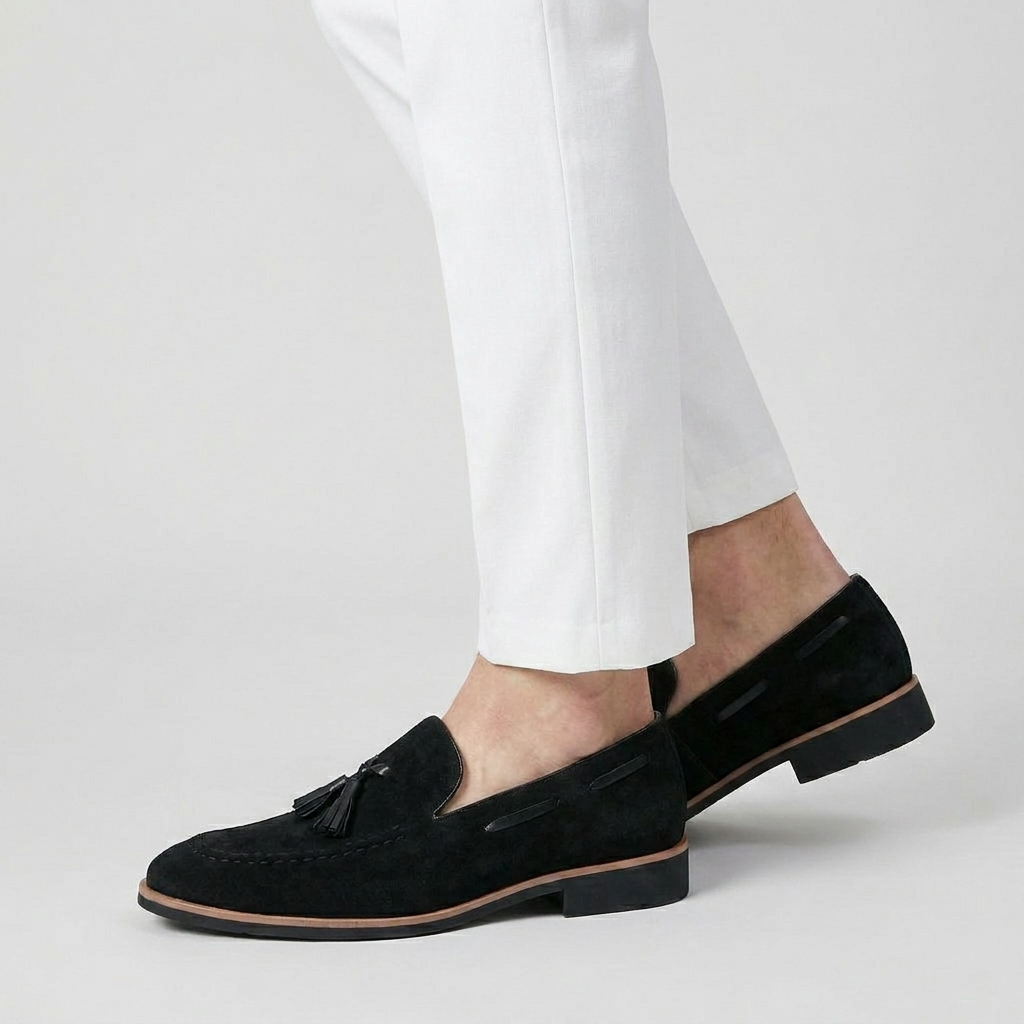 Men's Suede Tassel Loafer Contrast Trim Leather Sole