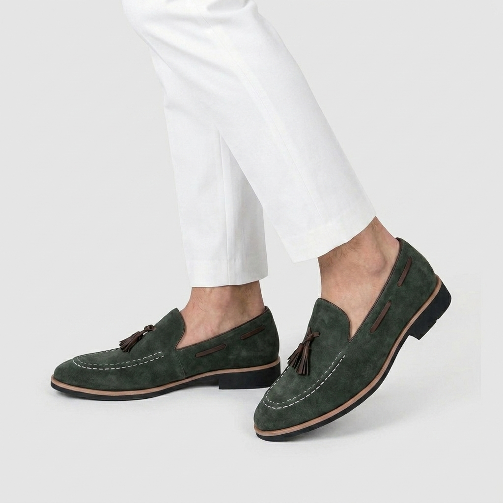 Suede Tassel Loafer Contrast Trim Leather Sole for Men