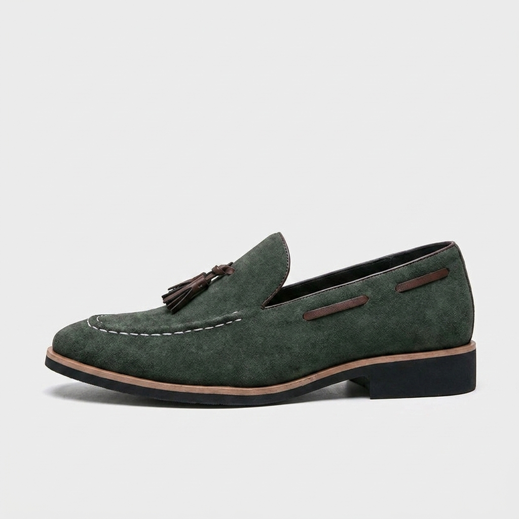 Suede Tassel Loafer Contrast Trim Leather Sole for Men