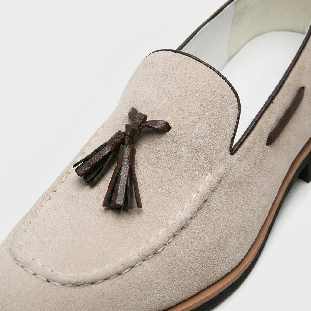 Men's Suede Tassel Loafer Contrast Trim Leather Sole
