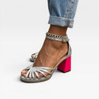 Women's Metallic Strappy Block-Heel Sandals