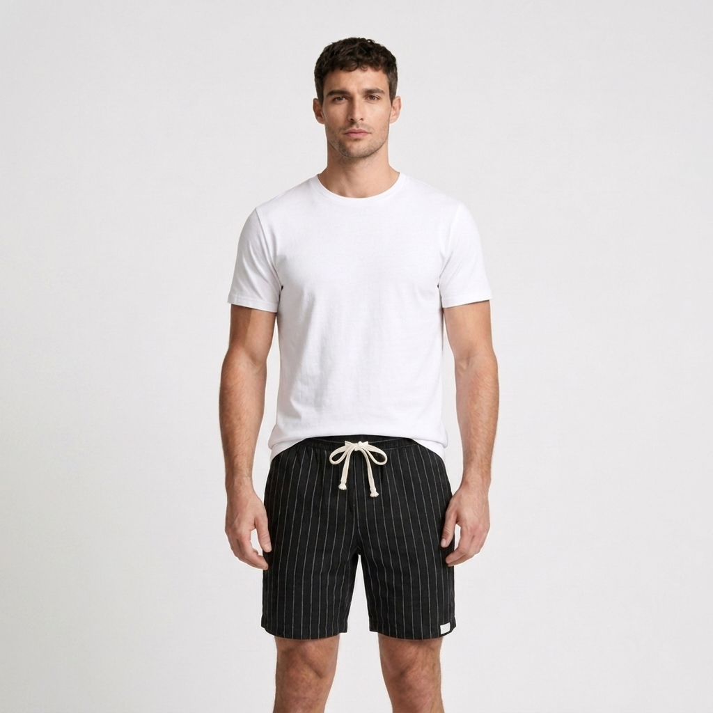 Pinstripe Shorts Contrast Drawcord Elastic Waist for Men