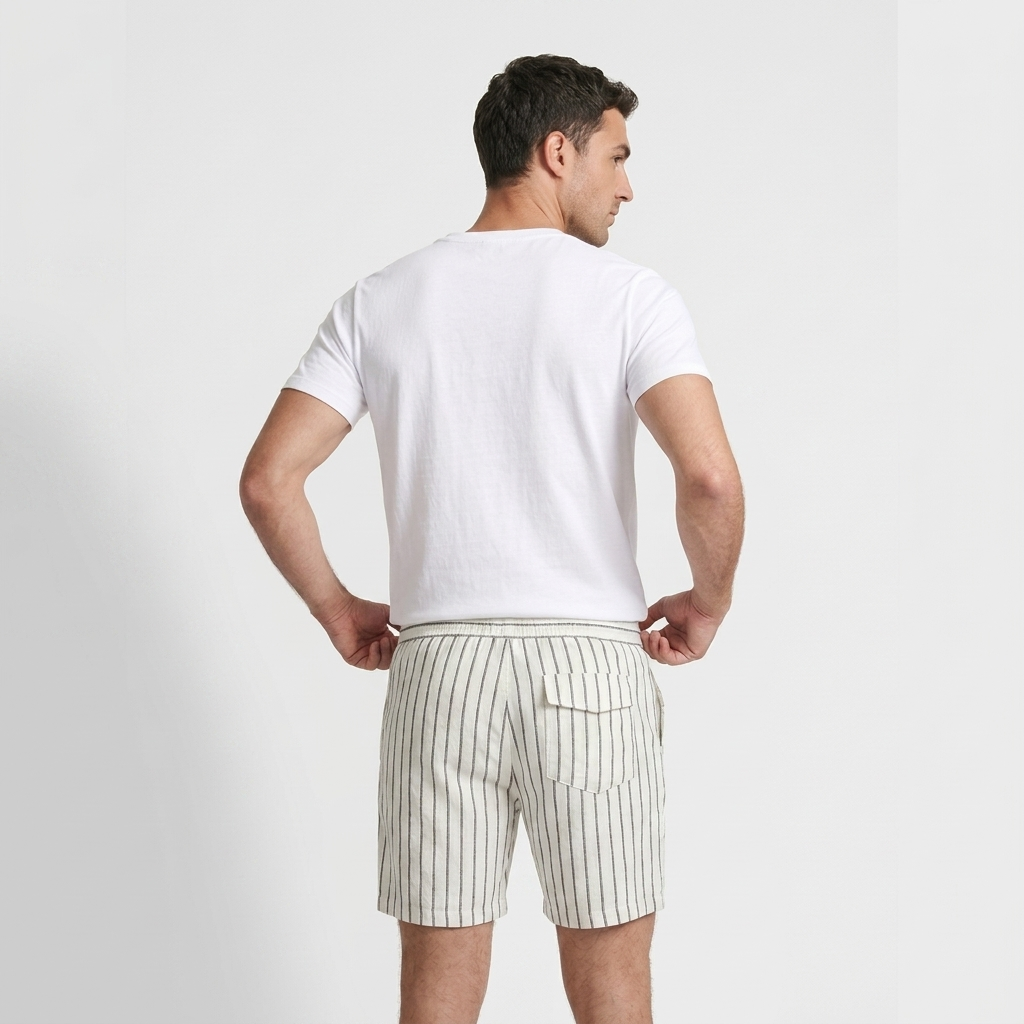 Pinstripe Shorts Contrast Drawcord Elastic Waist for Men
