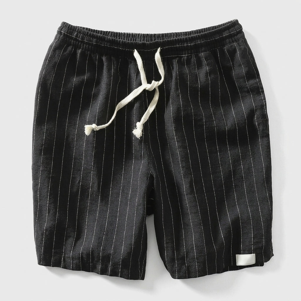 Pinstripe Shorts Contrast Drawcord Elastic Waist for Men