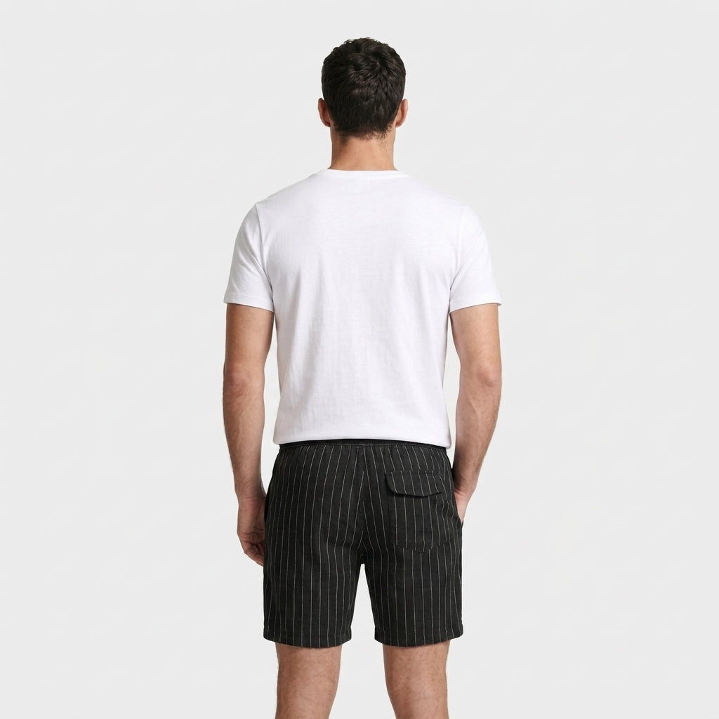 Pinstripe Shorts Contrast Drawcord Elastic Waist for Men