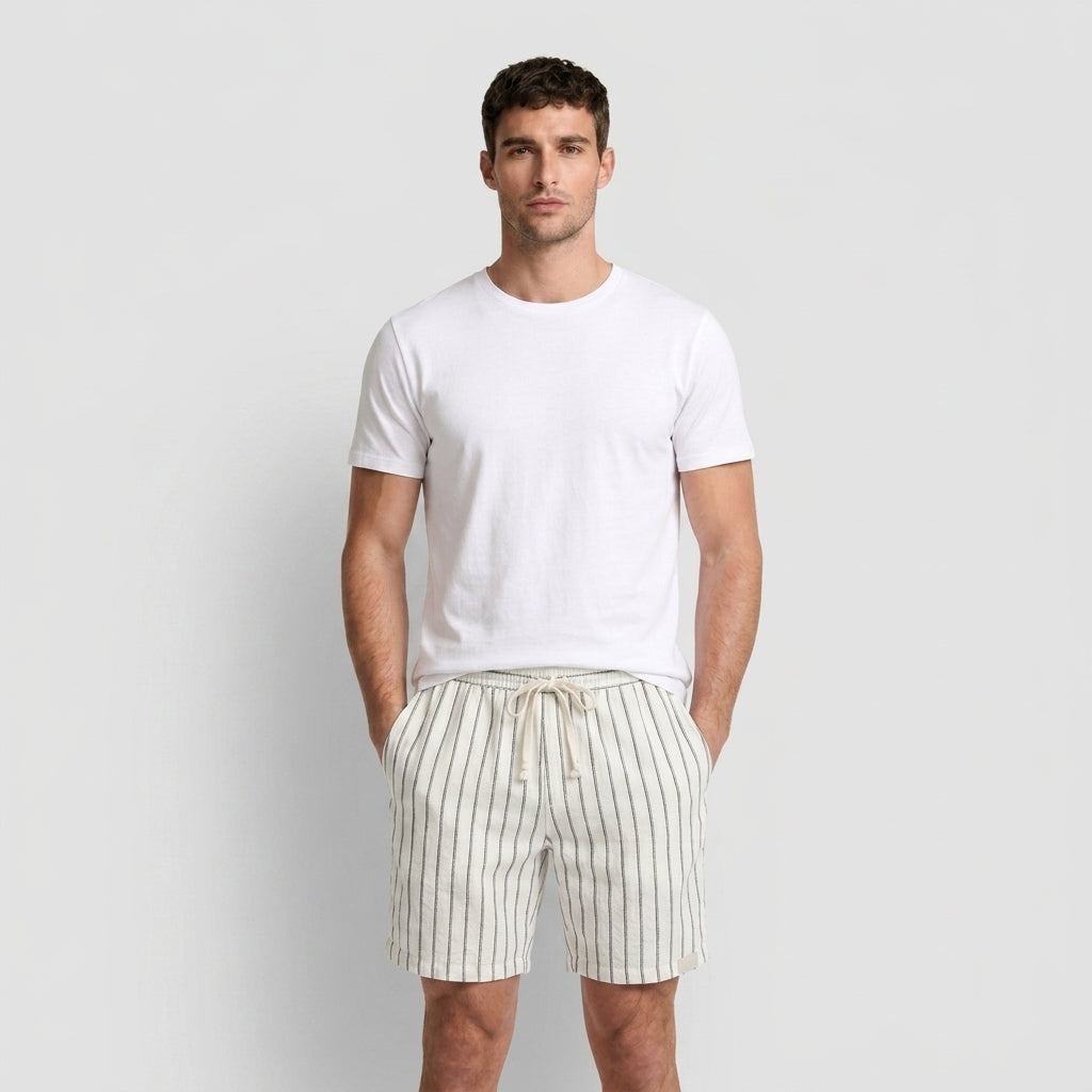 Pinstripe Shorts Contrast Drawcord Elastic Waist for Men