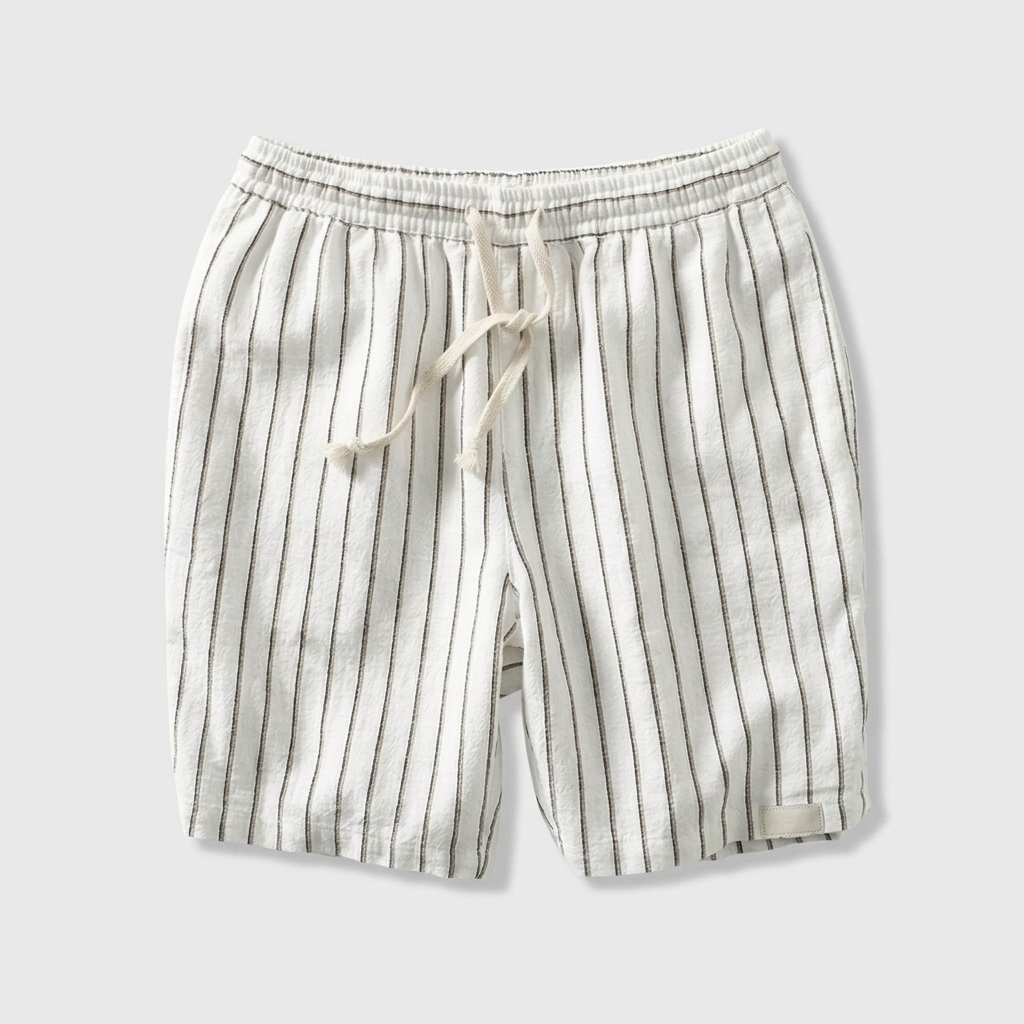 Pinstripe Shorts Contrast Drawcord Elastic Waist for Men