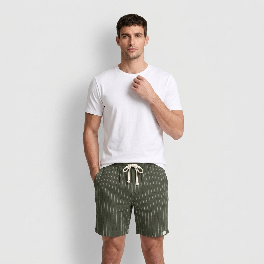 Pinstripe Shorts Contrast Drawcord Elastic Waist for Men