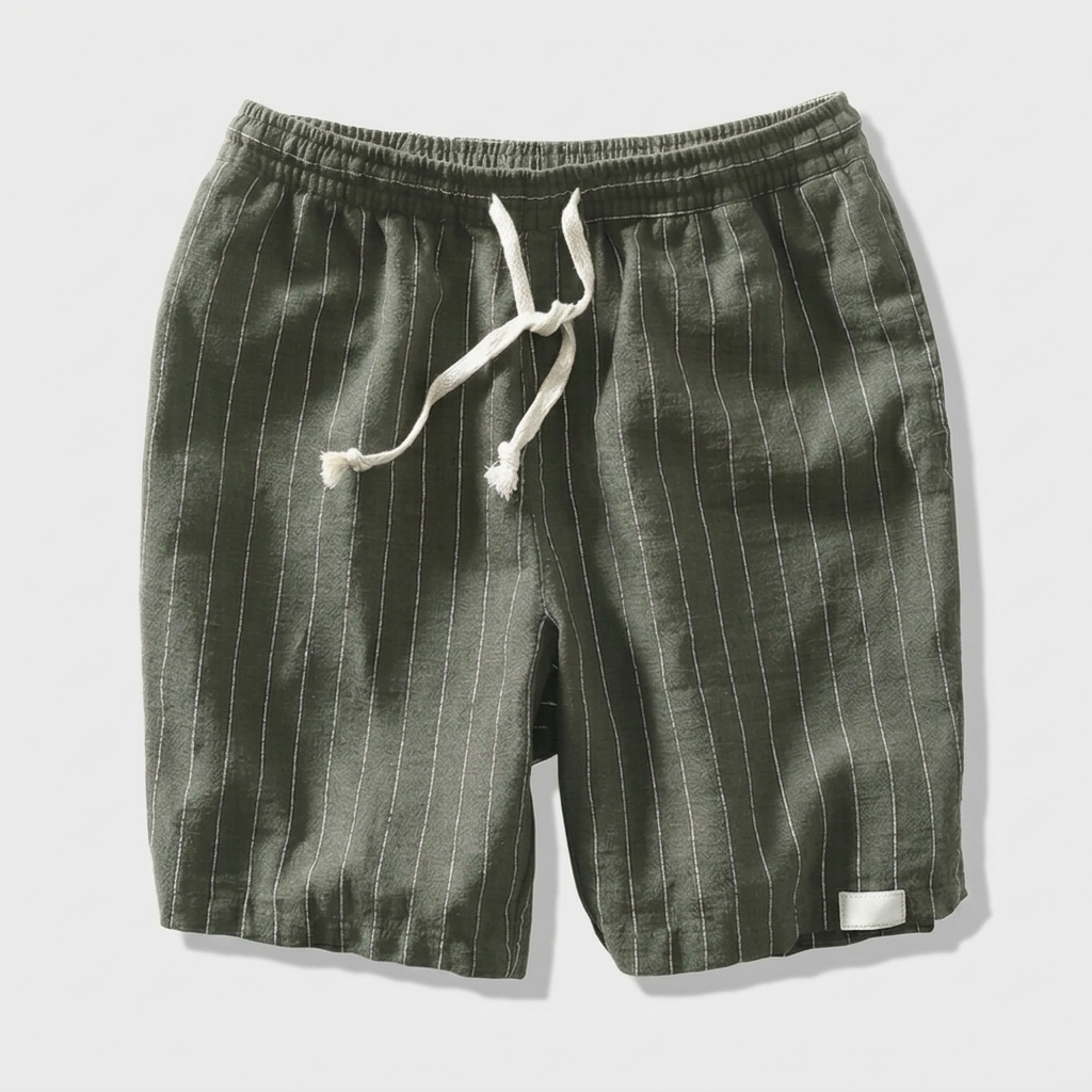 Pinstripe Shorts Contrast Drawcord Elastic Waist for Men