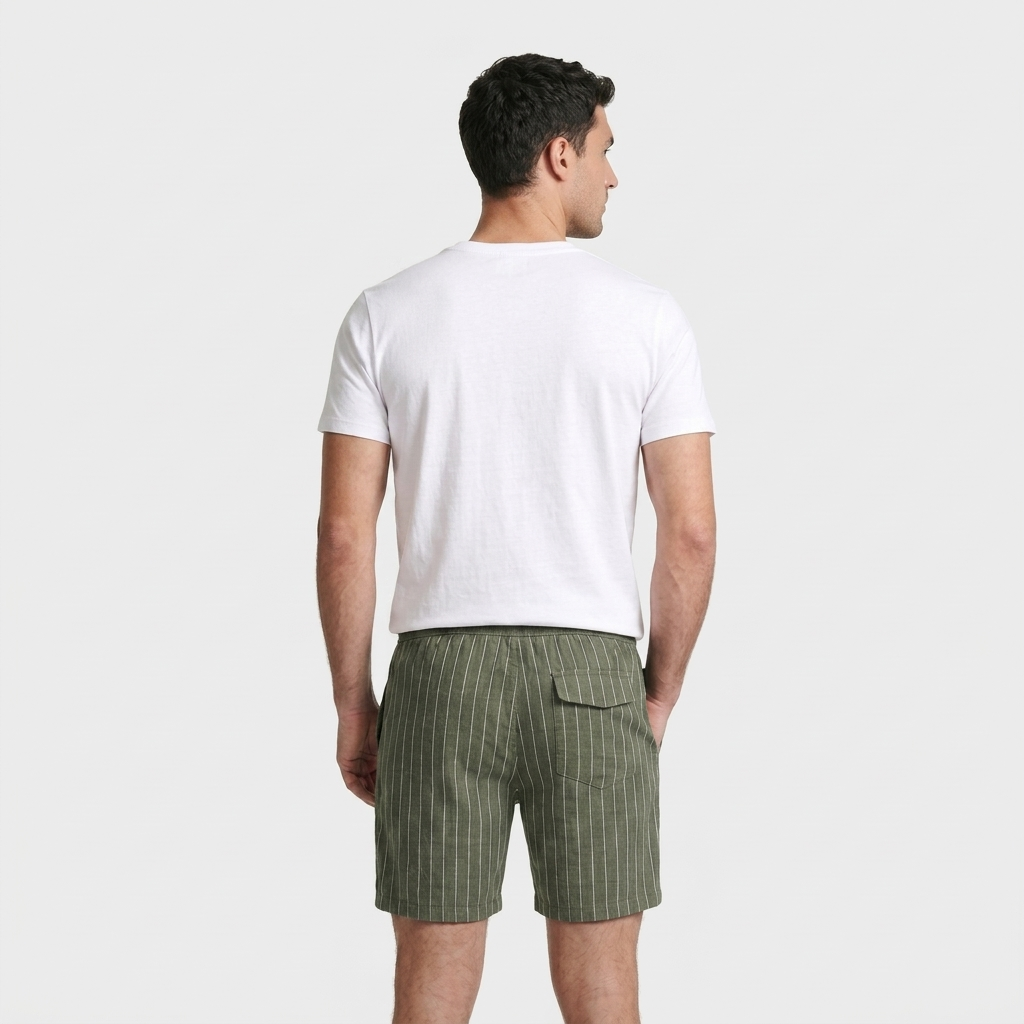 Pinstripe Shorts Contrast Drawcord Elastic Waist for Men
